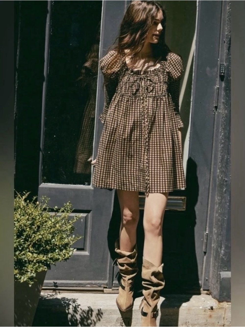 Free People Star Dip Babydoll Dress in Black Multi Size Large - Picture 2 of 11